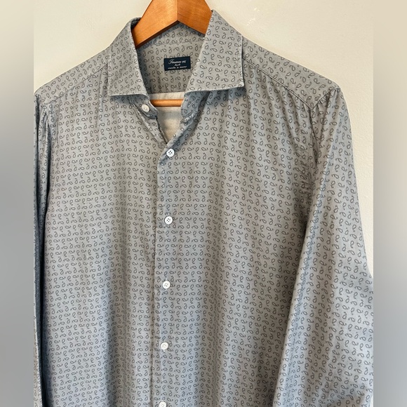 Finamore Napoli Grey Monogram Button Up Dress Shirt - Size 16/41 Made In Italy - Picture 4 of 12